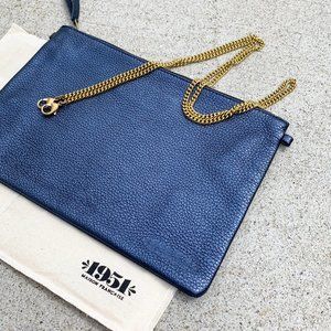 NAVY LEATHER CLUTCH W/ CHAIN 1951 MAISON FRANCAISE